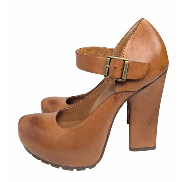 Kork-Ease Priscilla Tan leather platform Mary Jane pump heels womens 5 - Picture 3 of 10